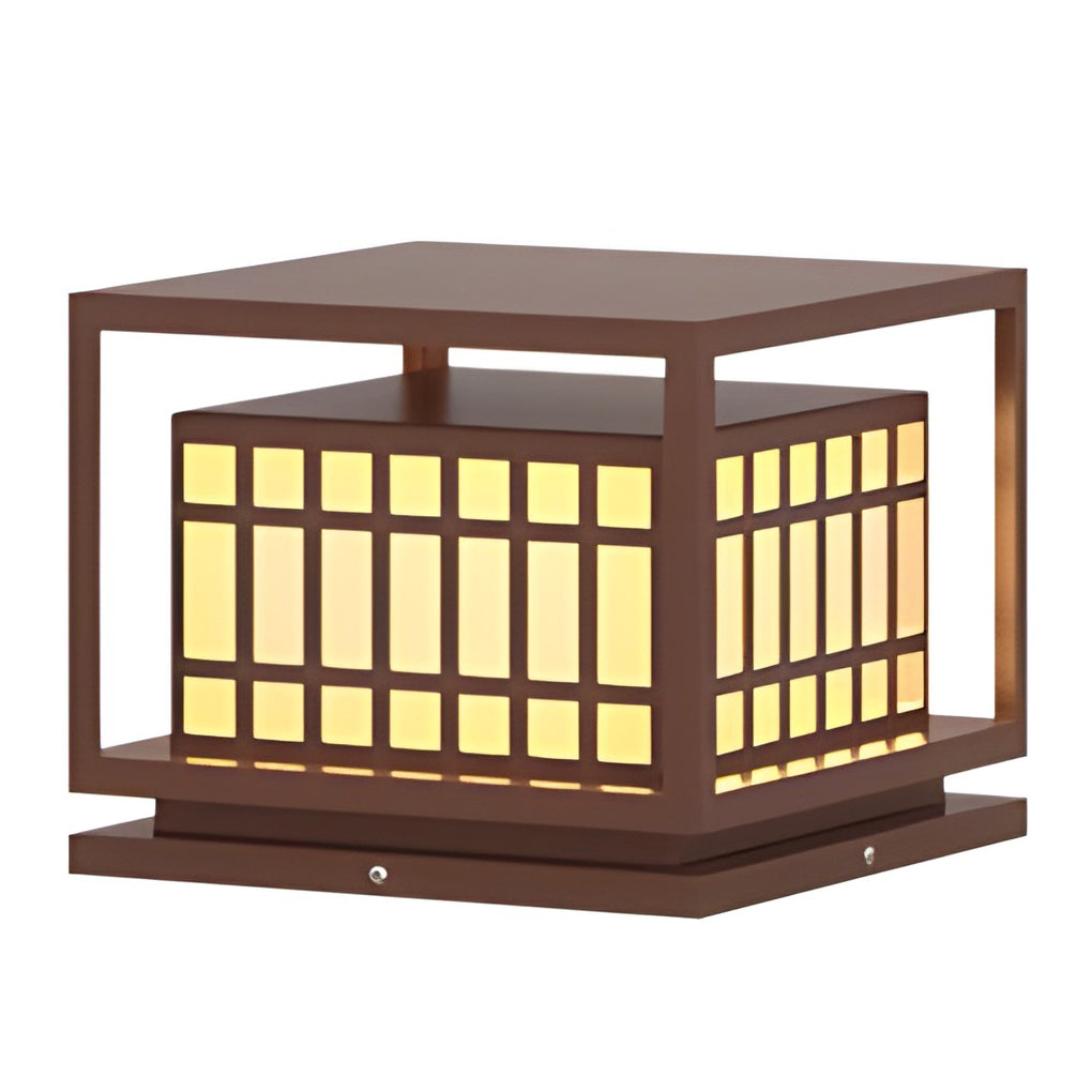 Modern Square Outdoor Pillar Light — Stainless Steel, Brown, LED, IP65 Weatherproof, 3000K Warm White