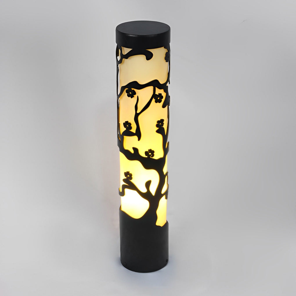 Wintersweet Plum Blossom Pathway Bollard Light — Black Galvanized Steel, LED, IP65, 24" Height