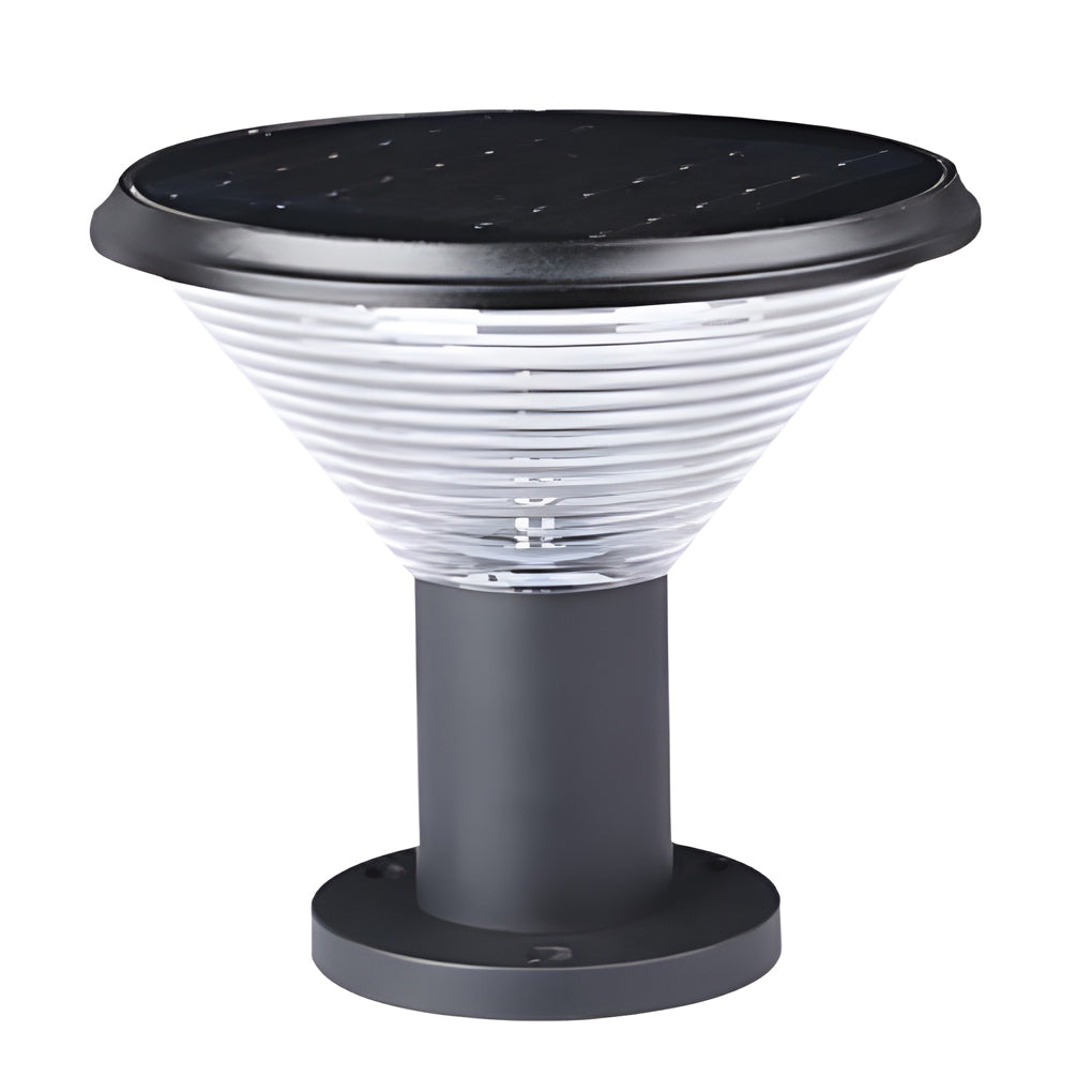 Circular Solar Post Cap Light — Die-Cast Aluminum, Frosted, Remote Control, Light-Control Mode, IP-Rated Weatherproof, 9" Dia.