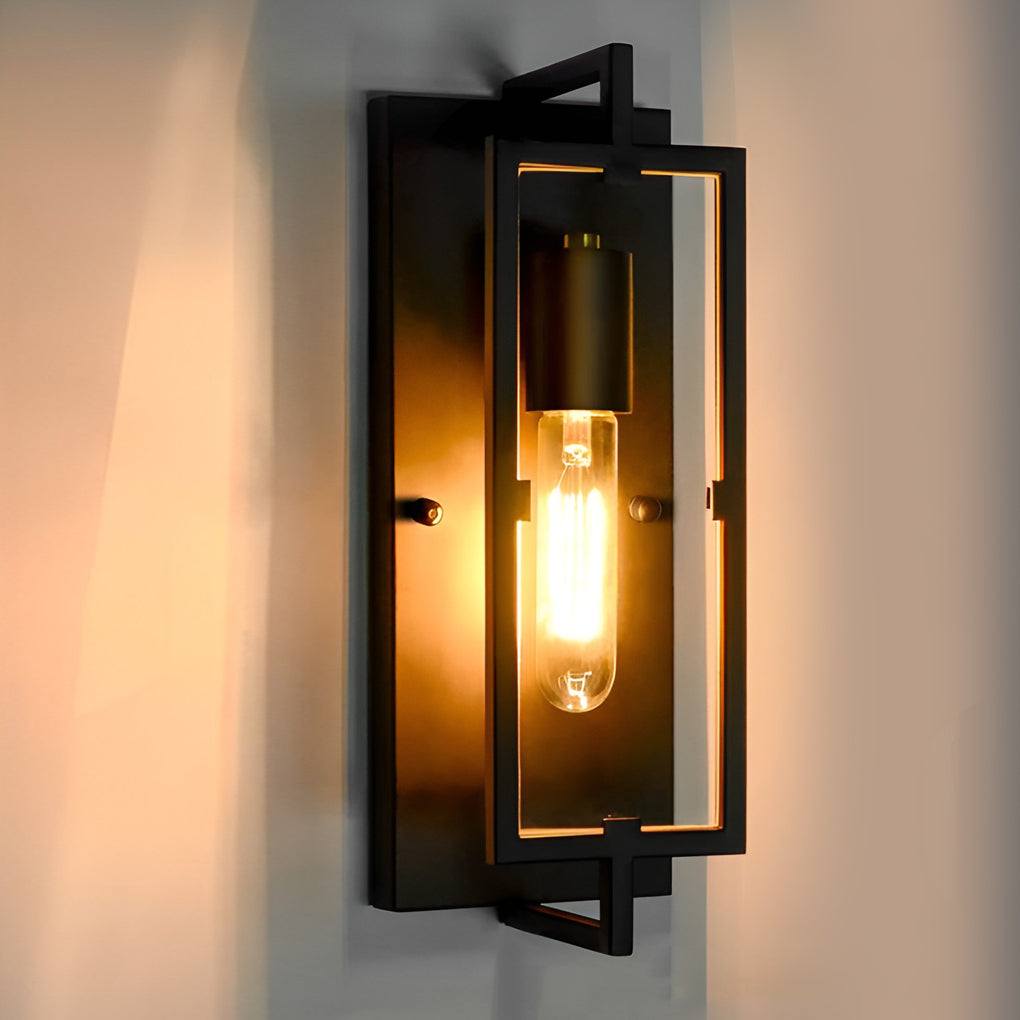 Industrial Rectangular Wall Sconce — Black Iron, E26, 5"W × 13"H