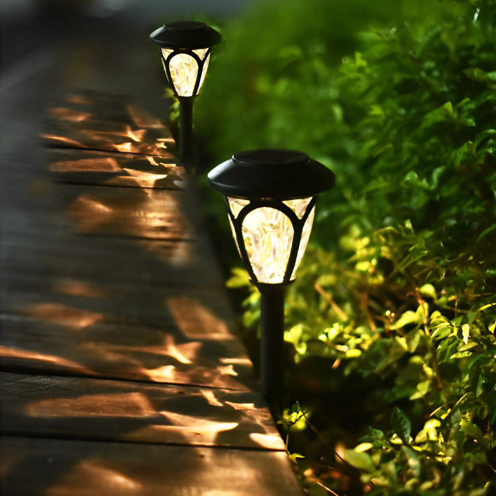 Black Solar LED Path Lights, Set of 2 — Opaque Glass Shades, Warm White 3000K, IP44, 4" x 16"