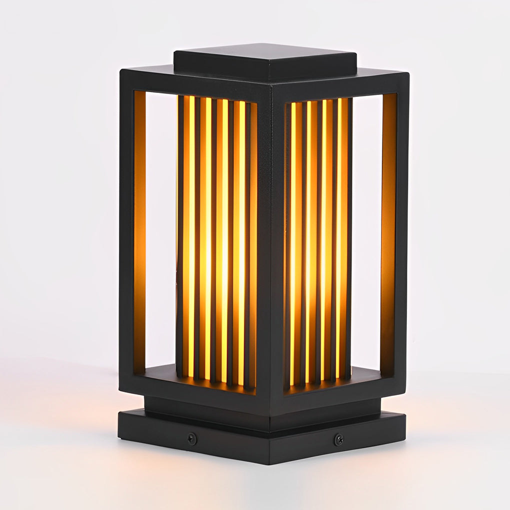 Modern Cage Bollard Pathway Light — Black Galvanized Steel, Imitation Marble Finish, LED 3000K, IP65