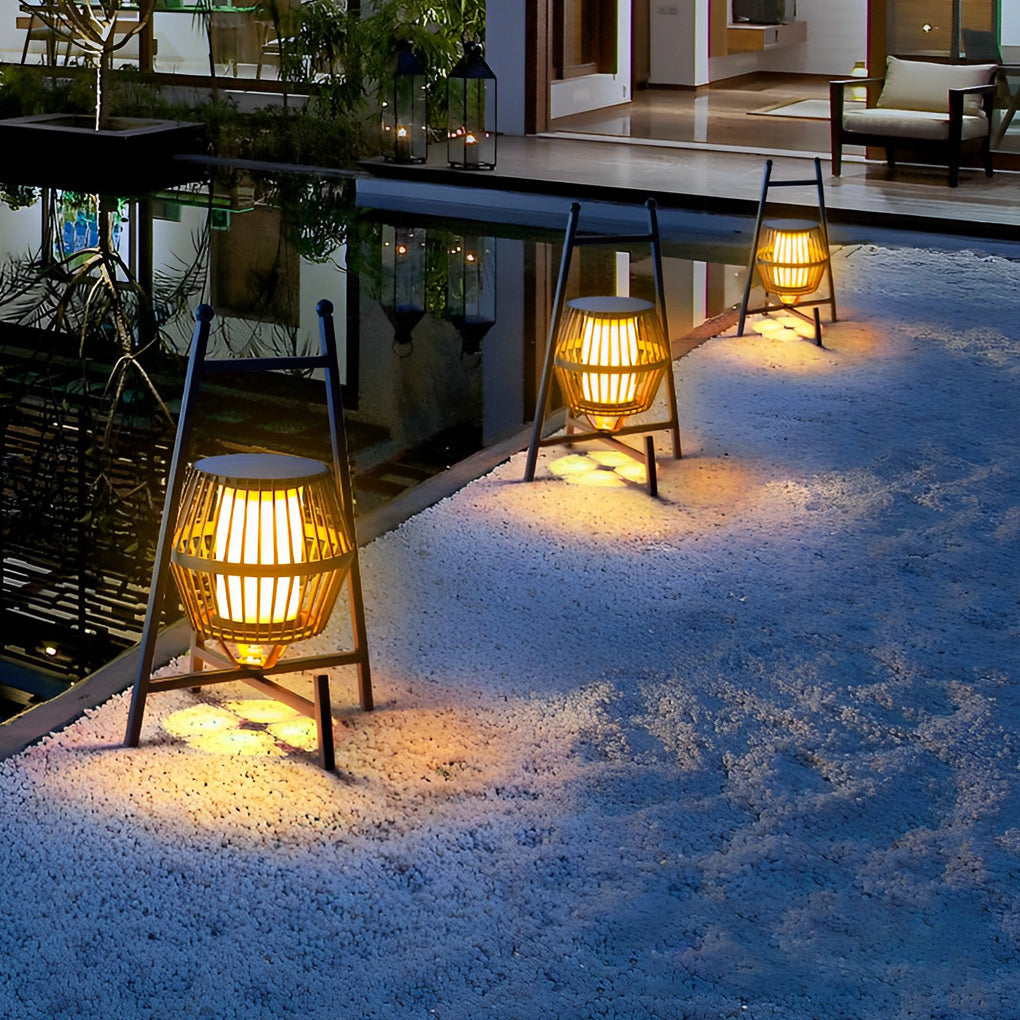 Modern Farmhouse Portable Solar Outdoor Lantern — Die-Cast Aluminum, Black, Dimmable LED, Auto On/Off, 15" × 23"