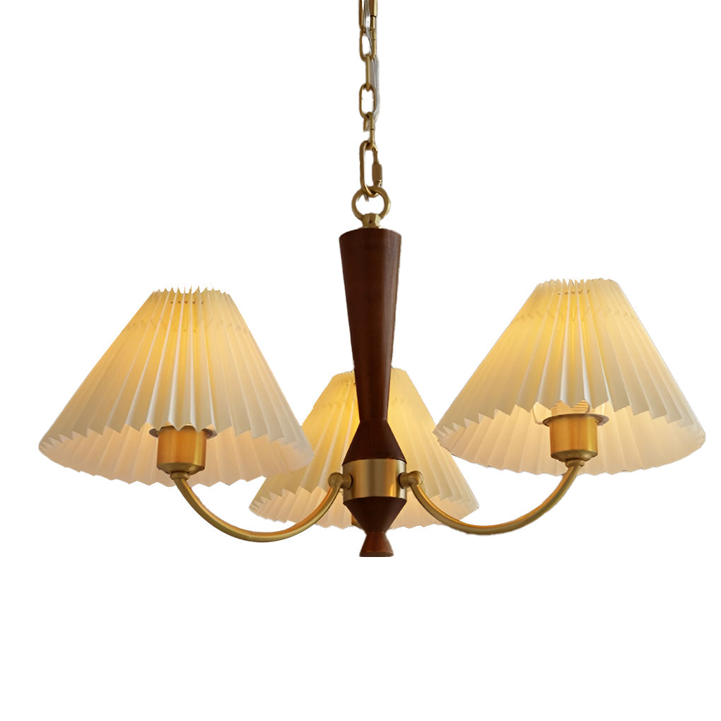 Pleated Shade Chandelier — Copper & Walnut, 12W LED Warm White 3000K, 3-Light 24" or 5-Light 28"
