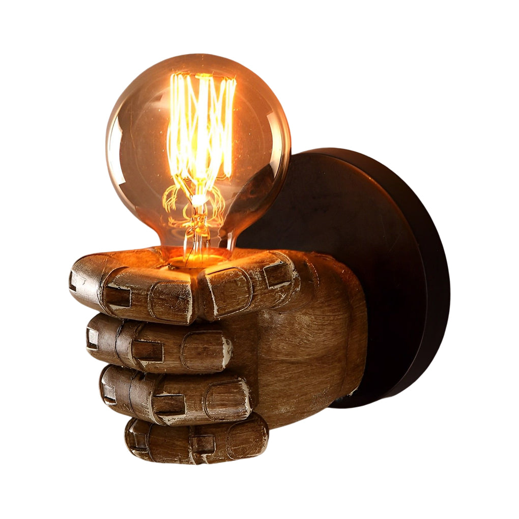 Fist-Shaped Retro Industrial Wall Sconce — Resin and Iron, E27, Engraved Baked-Varnish Finish