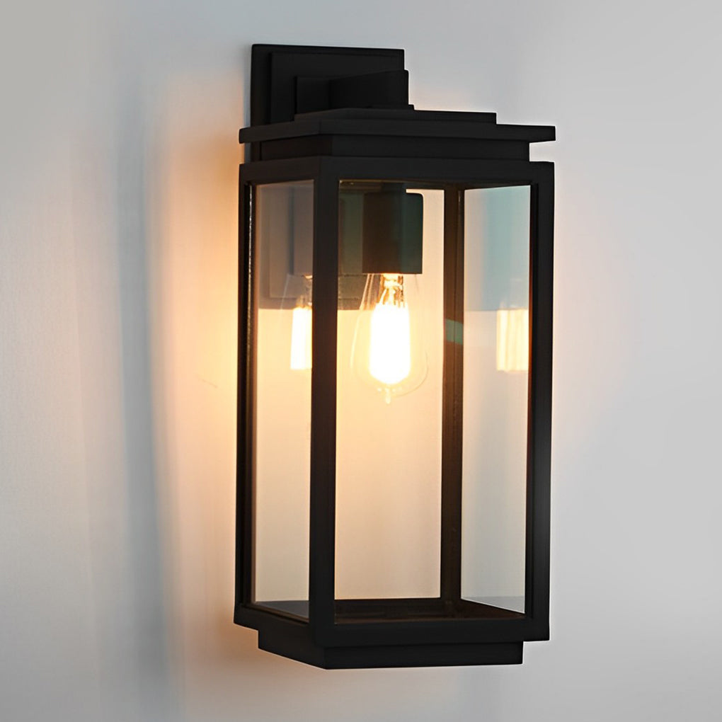 Industrial Outdoor Wall Sconce — Black Die-Cast Aluminum and Glass, Rectangular, Waterproof, E27