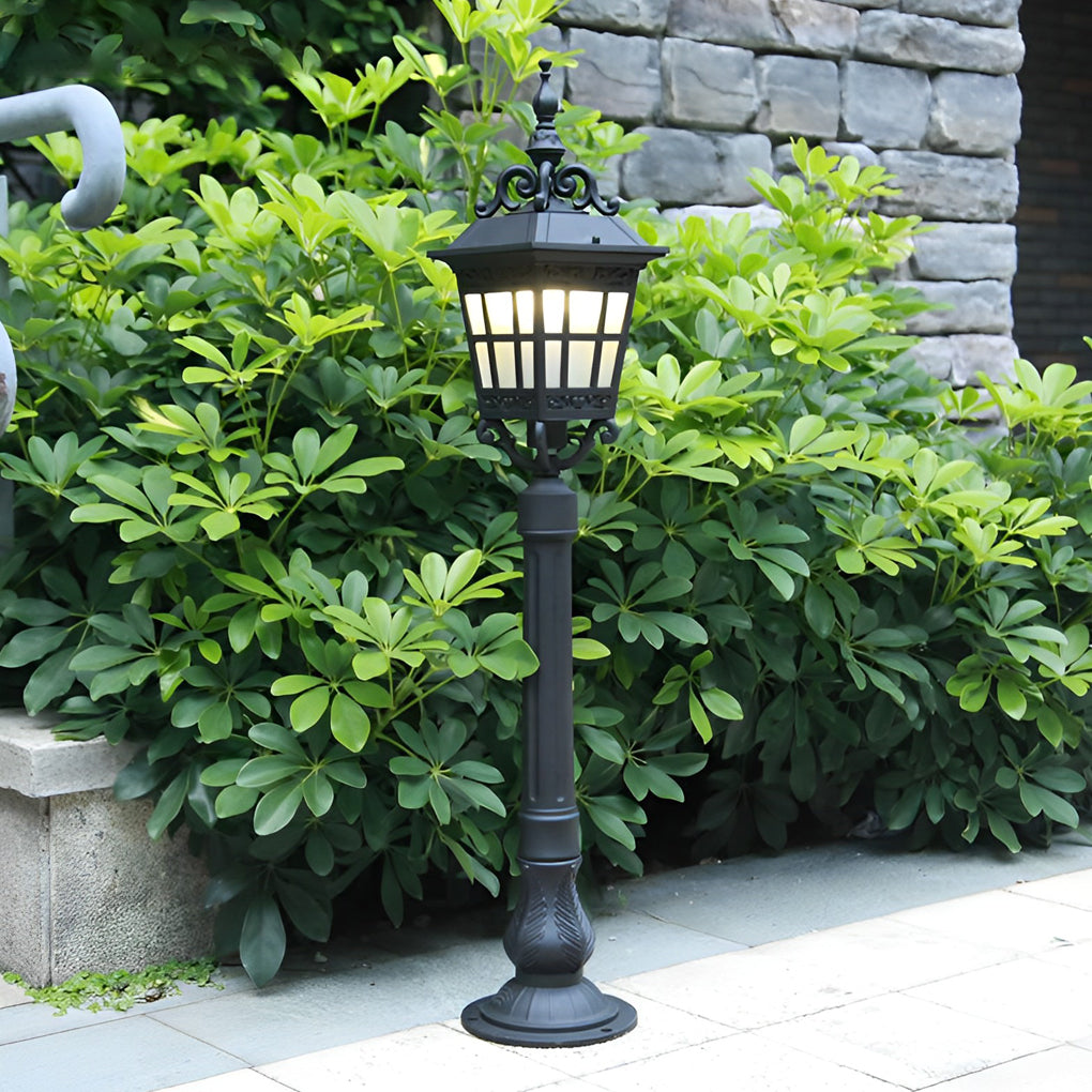 Retro-Industrial Outdoor Post Light — Die-Cast Aluminum and Frosted Glass, E27, IP33, 6" x 35"