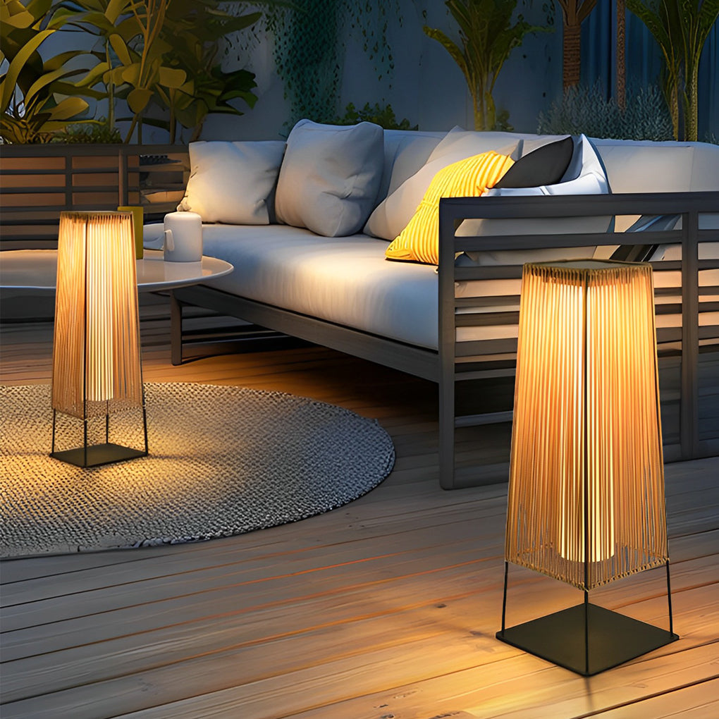 Outdoor Solar Floor Lamp — Rubber Shade, Stainless Steel, 3000K, Solar / Hardwired, Waterproof