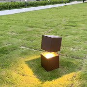 Geometric Double-Cube Solar Bollard Light — Black Aluminum, LED 3000K, IP65, 14.6" or 24.2"