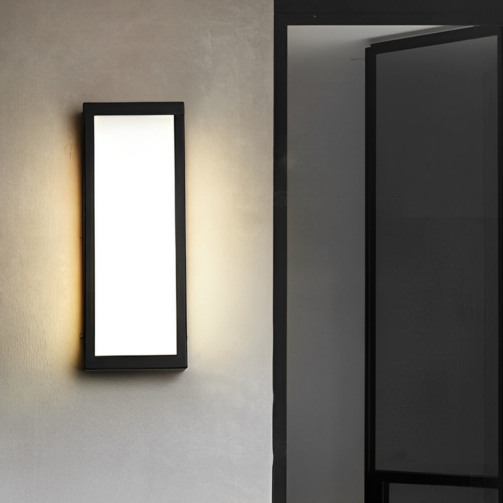 Modern Rectangular Outdoor Wall Sconce — Matte Black Iron, LED, Waterproof Acrylic Shade