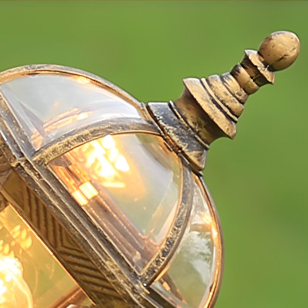 Vintage Golden Outdoor Post Light — Die-Cast Aluminum and Glass, E27, 46" H, Waterproof Rustproof