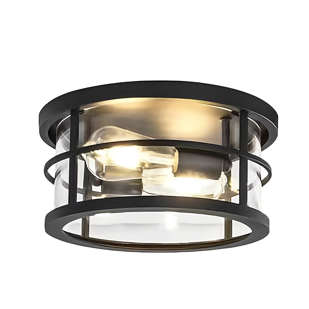 Rustic Geometric Outdoor Flush-Mount Ceiling Light — Die-Cast Aluminum, Black, Round & Square, 12", IP Waterproof, 3000K