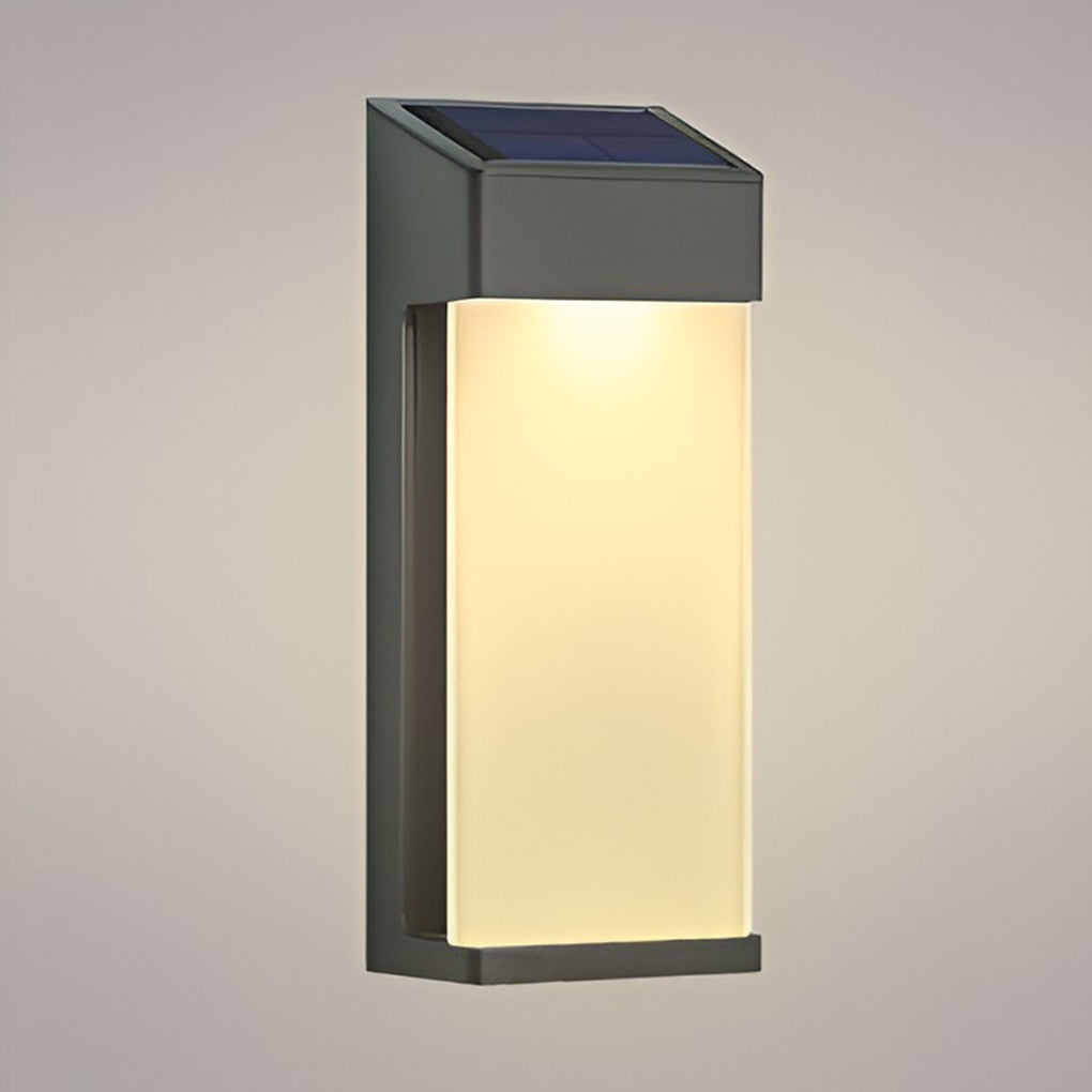 Rectangular Solar Outdoor Wall Sconce, Set of 2 — Die-Cast Aluminum, Frosted Glass, LED, IP44, 3000K Warm White