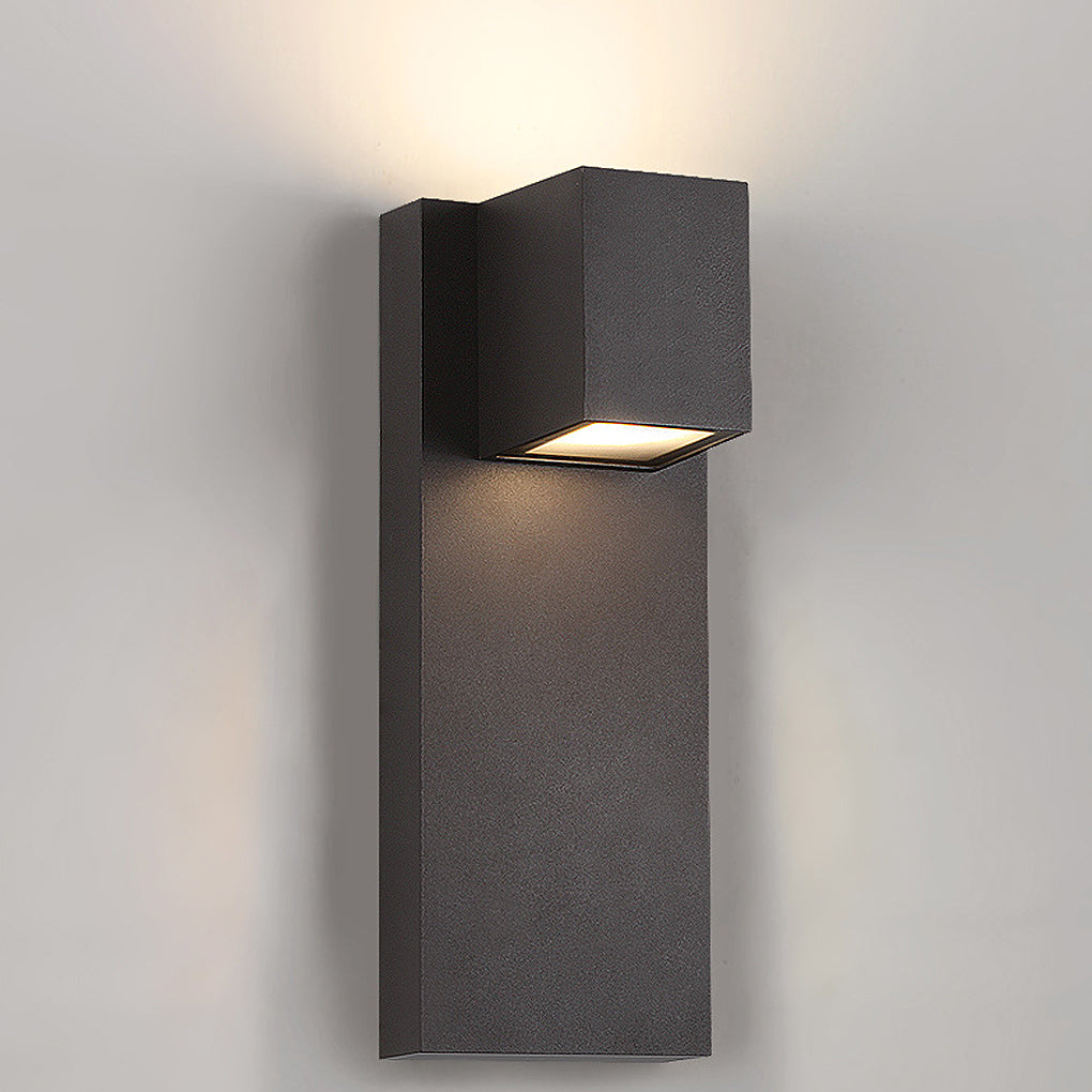Modern Square Up/Down Outdoor Wall Sconce — Black Aluminum, 10W LED x2, IP-Rated Waterproof
