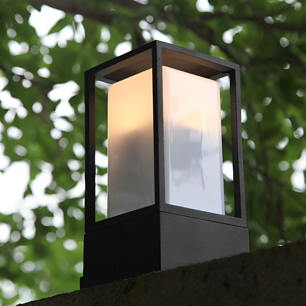 Cubic Bollard Lawn Lantern — Black Aluminum and Glass, 110V Low-Voltage LED, 3000K, IP33 Weatherproof, 4"×4"×8"