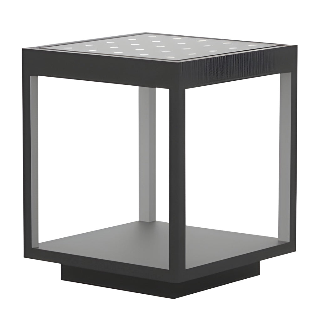 Contemporary Square Open-Frame Solar Pier-Mount Post Light — Stainless Steel & Acrylic, LED, IP54, Warm White 3000K