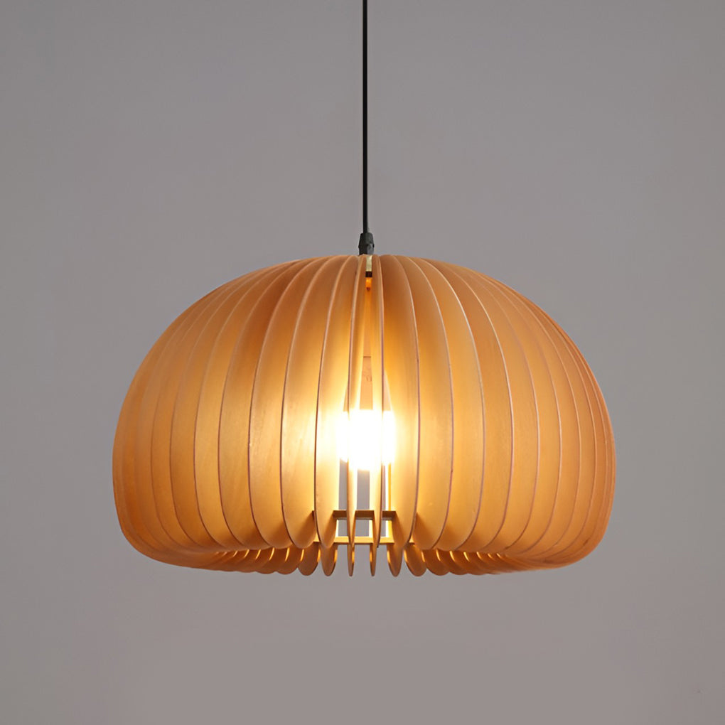 Pumpkin-Shape Pendant Light — Basswood and Copper, Retro, E27, 7" to 20" Diameter
