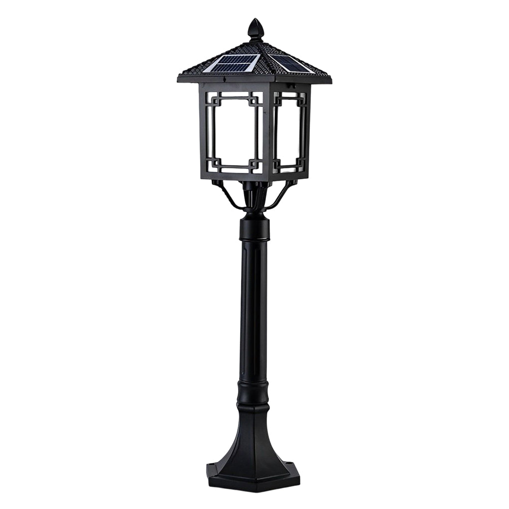 Ancient House-Style Solar LED Post Light — Aluminum and Glass, 7W, IP54, 3-Step Dimming, Remote Control