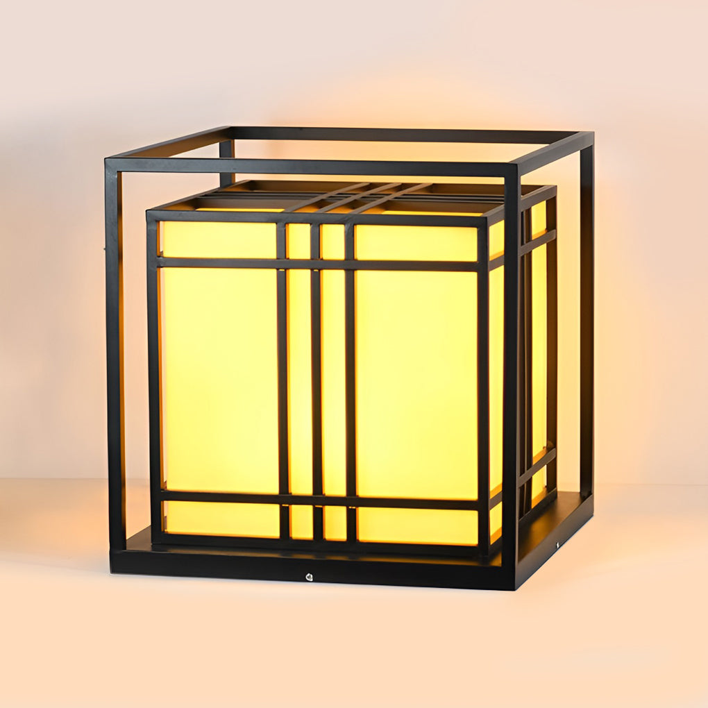Square Outdoor Post Cap Light — Black Galvanized Steel, Imitation Marble Shade, LED, Waterproof, Hardwired