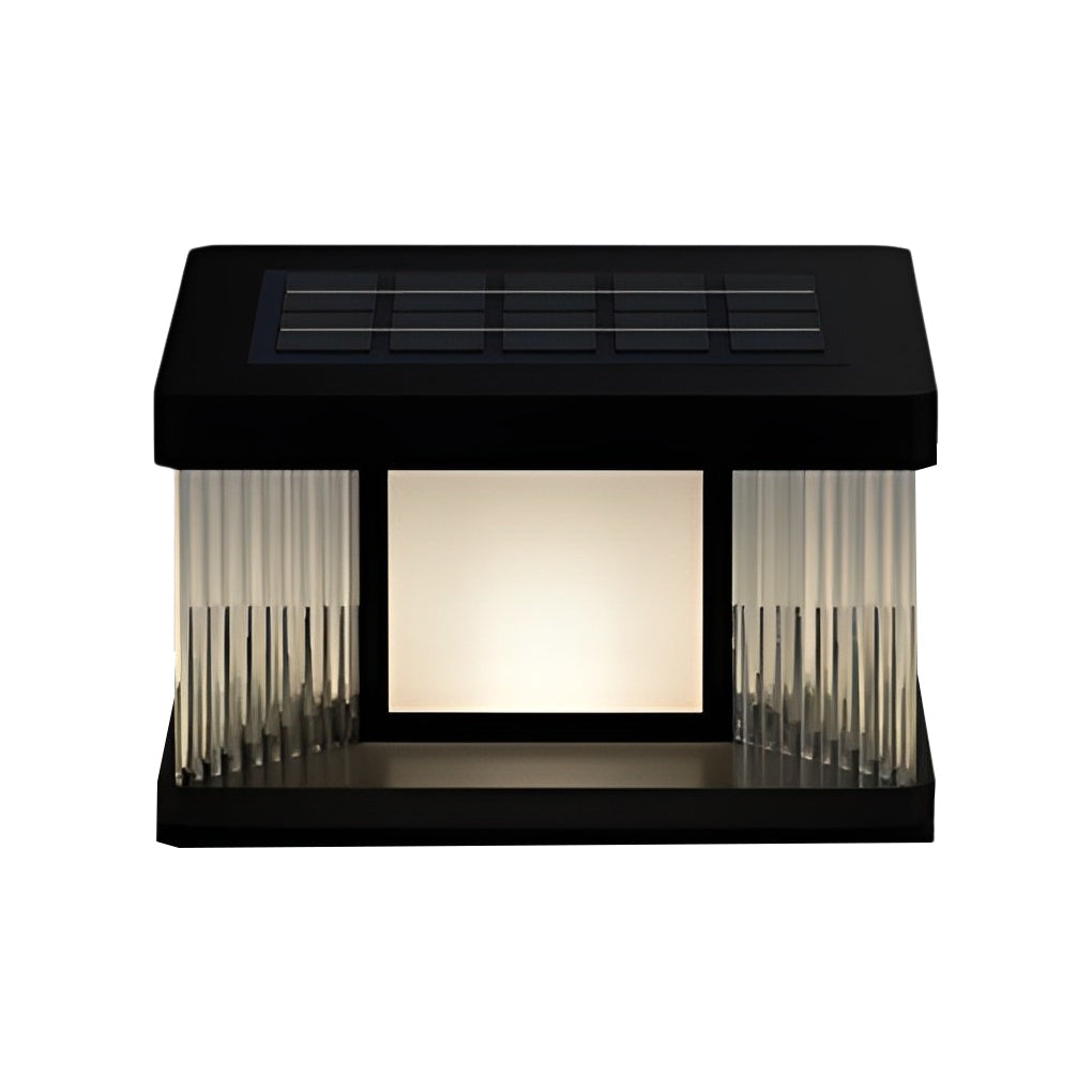 Modern Black Solar Fence Post Light — Stainless Steel, Glass & Acrylic, LED 3000K, IP65 Weatherproof