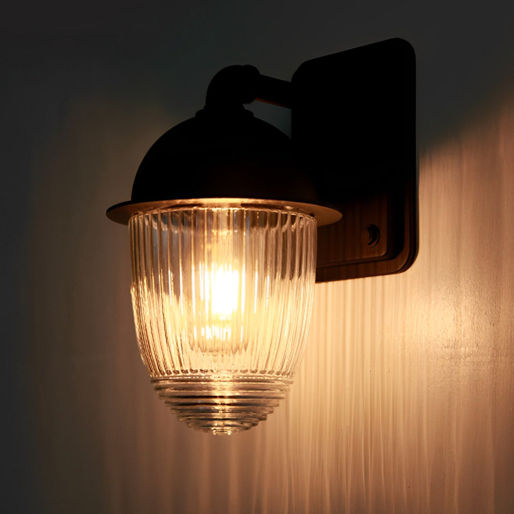 Glass Ball Outdoor Wall Sconce — Matte Black Aluminum, Waterproof, Industrial