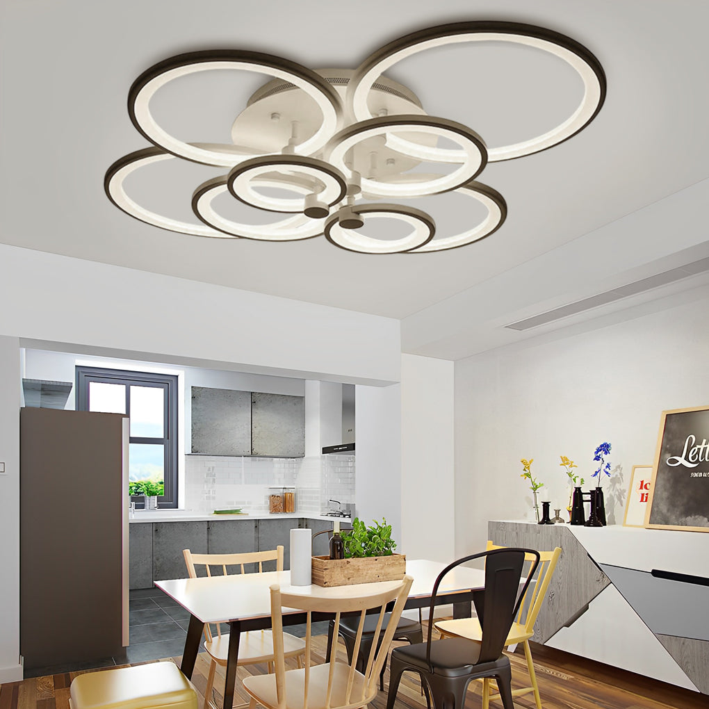 Multi-Ring Flush-Mount Ceiling Light — Metal and Acrylic, Dimmable LED, 3000K–6000K, 31" Wide