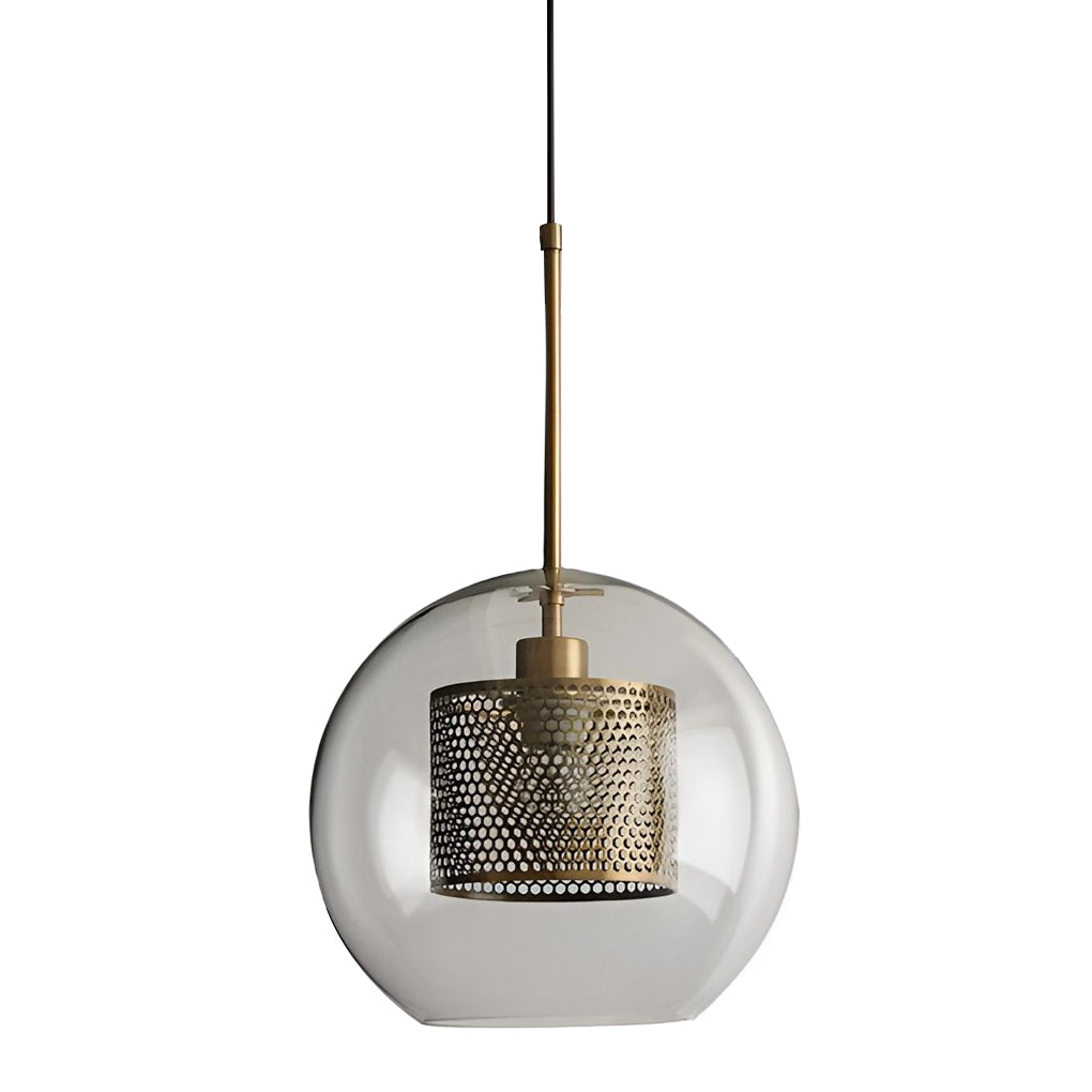 Industrial Minimalist Round Glass Pendant Light — Clear Glass, LED, Kitchen Island