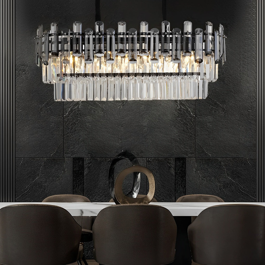 Postmodern Rectangular Crystal Chandelier — Iron and Crystal, Three-Step Dimming LED, E14, 3000K/4500K/6000K