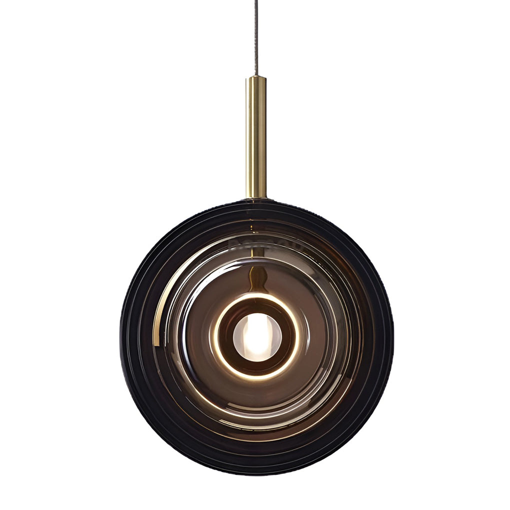Modern Round Glass Mini Pendant — Iron, Smoke Gray or Transparent, Kitchen Island / Dining