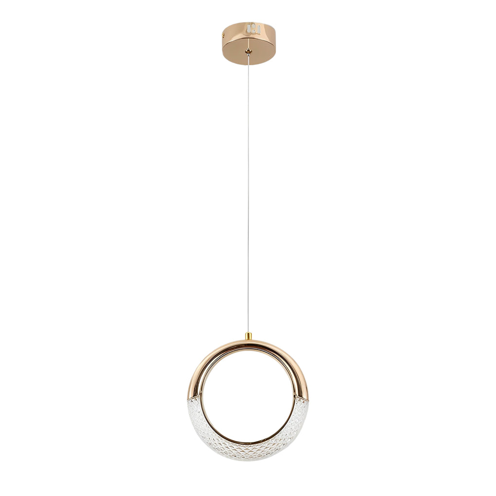 Moon Ring Mini Pendant — Zinc Alloy, Gold Electroplated, LED 7W 3000K, 8" Diameter