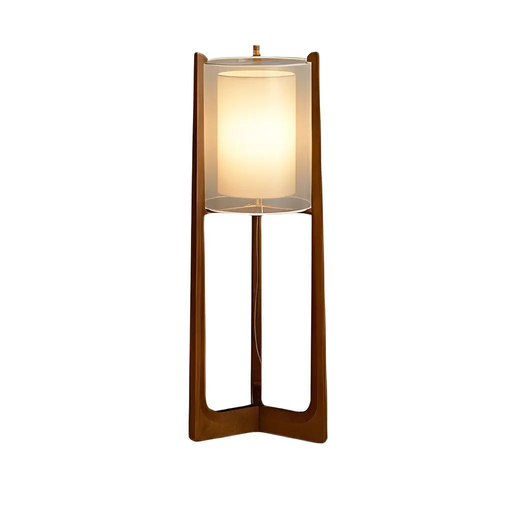 Double-Shaded LED Floor Lamp in Rustic Japanese Style with Wood Stand Luxe