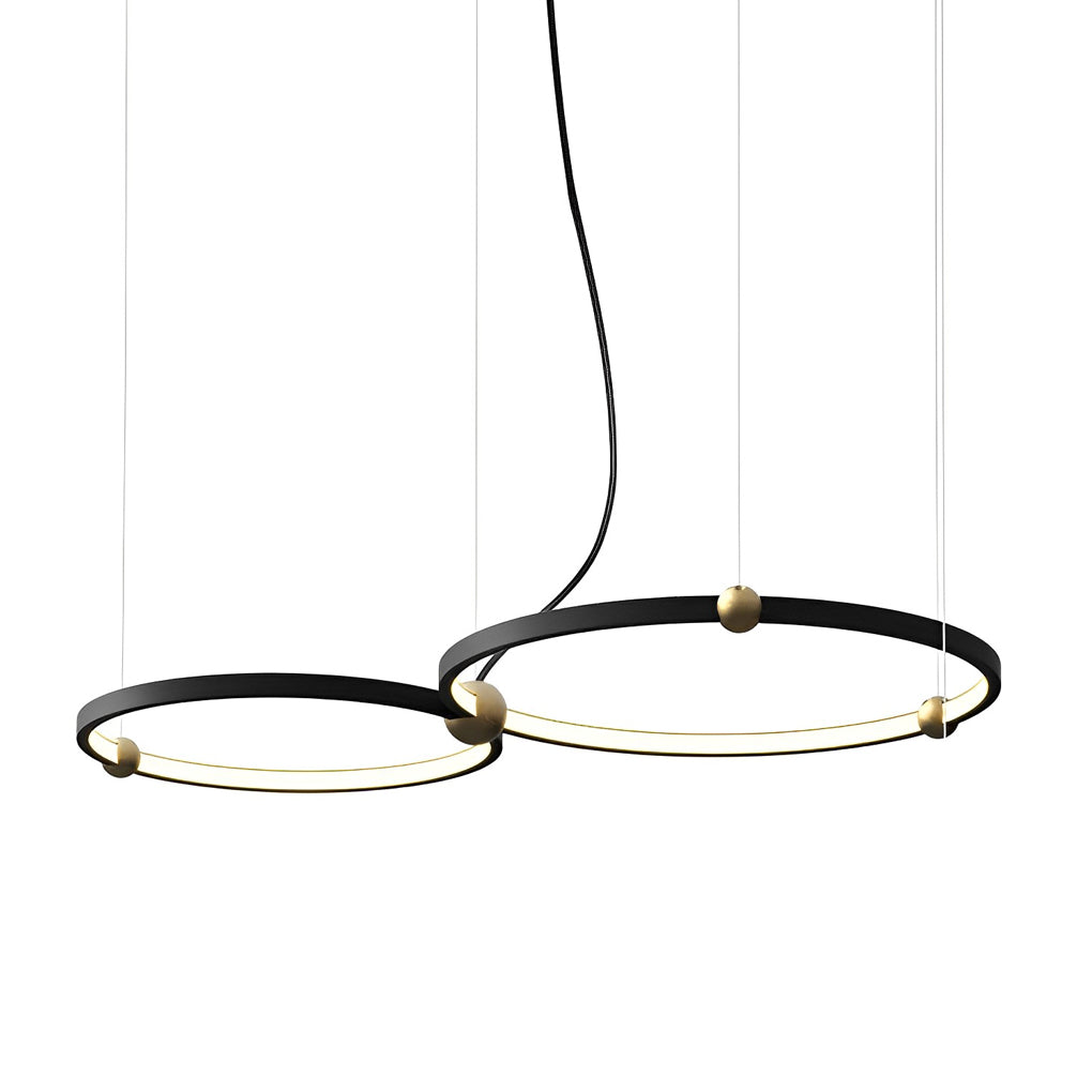 Postmodern Circular Ring Chandelier — Black Iron, LED 4500K, 2- or 3-Ring Configuration