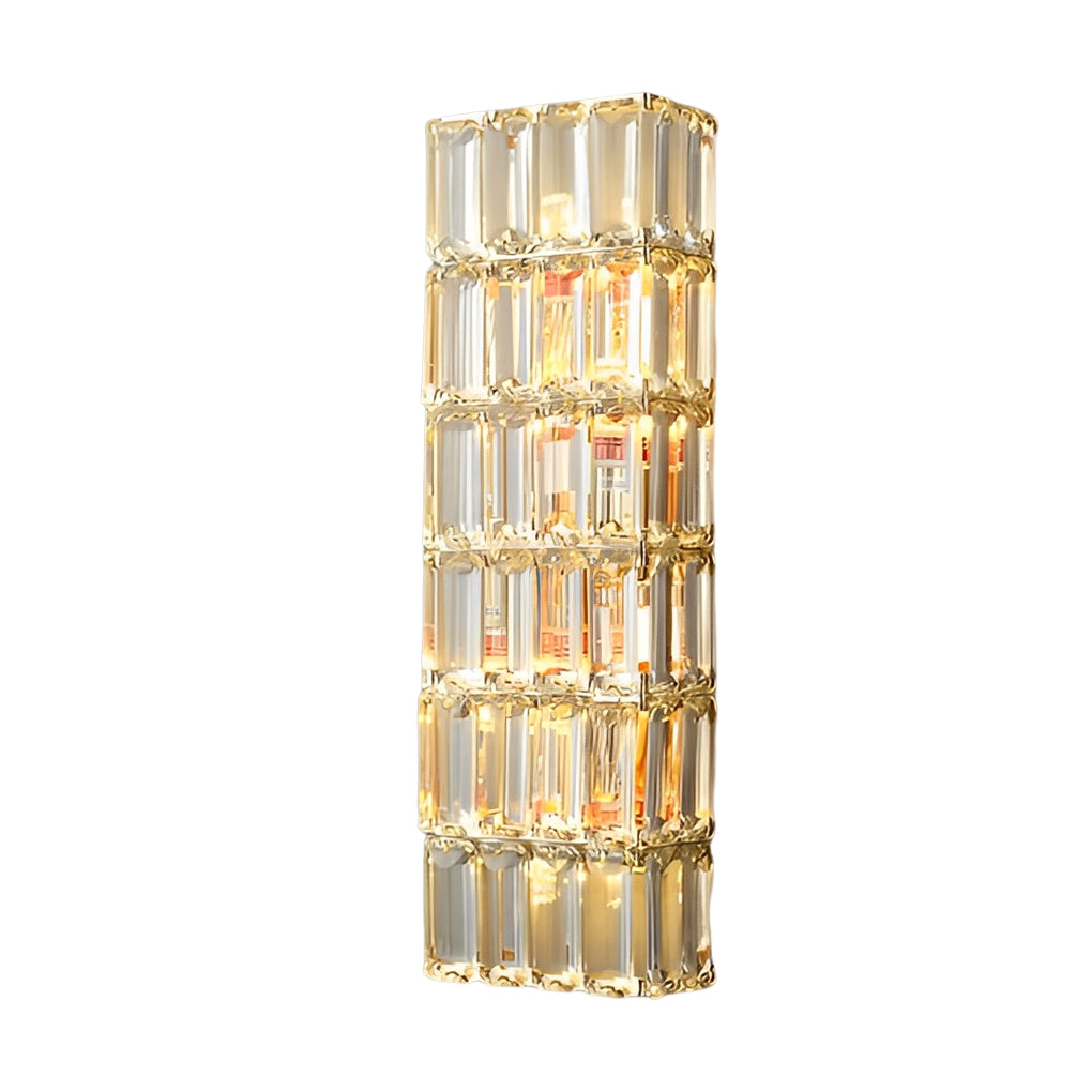 Postmodern Crystal Wall Sconce — Gold Iron, Three-Step Dimming, Round / Rectangular