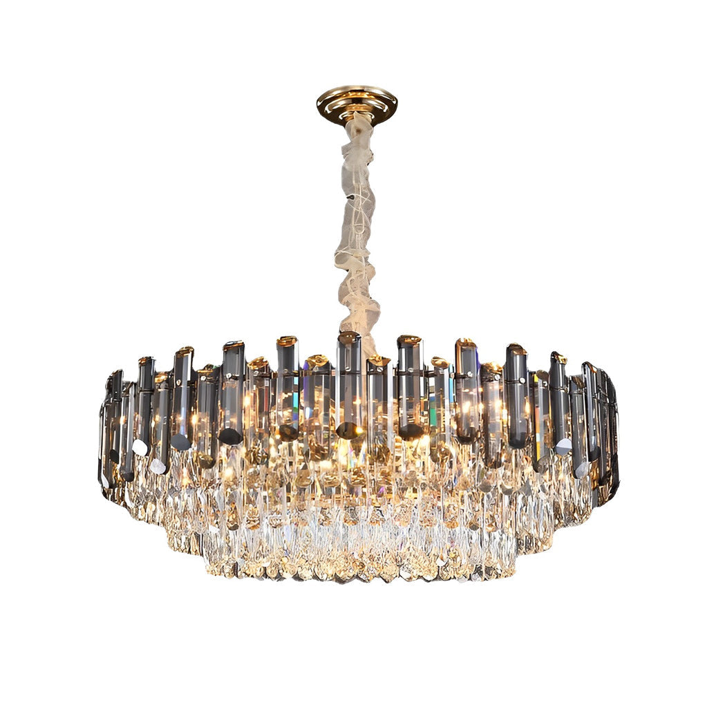 Multi-Layer Crystal Chandelier — Electroplated Iron, Round & Oval, 3000K Warm White, 20"–37"