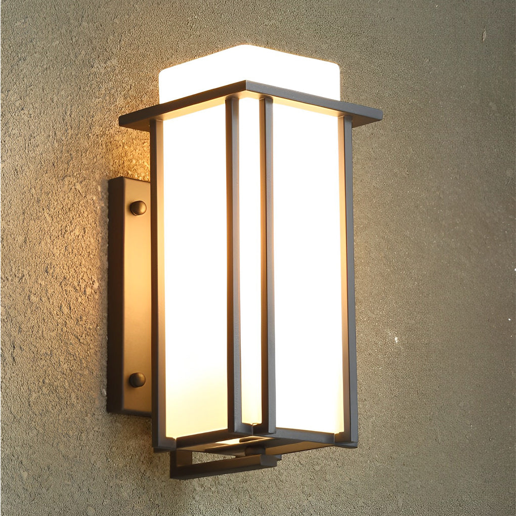 Retro Square Outdoor Wall Sconce — Matte Black Iron, Milky Glass, LED E27, Waterproof