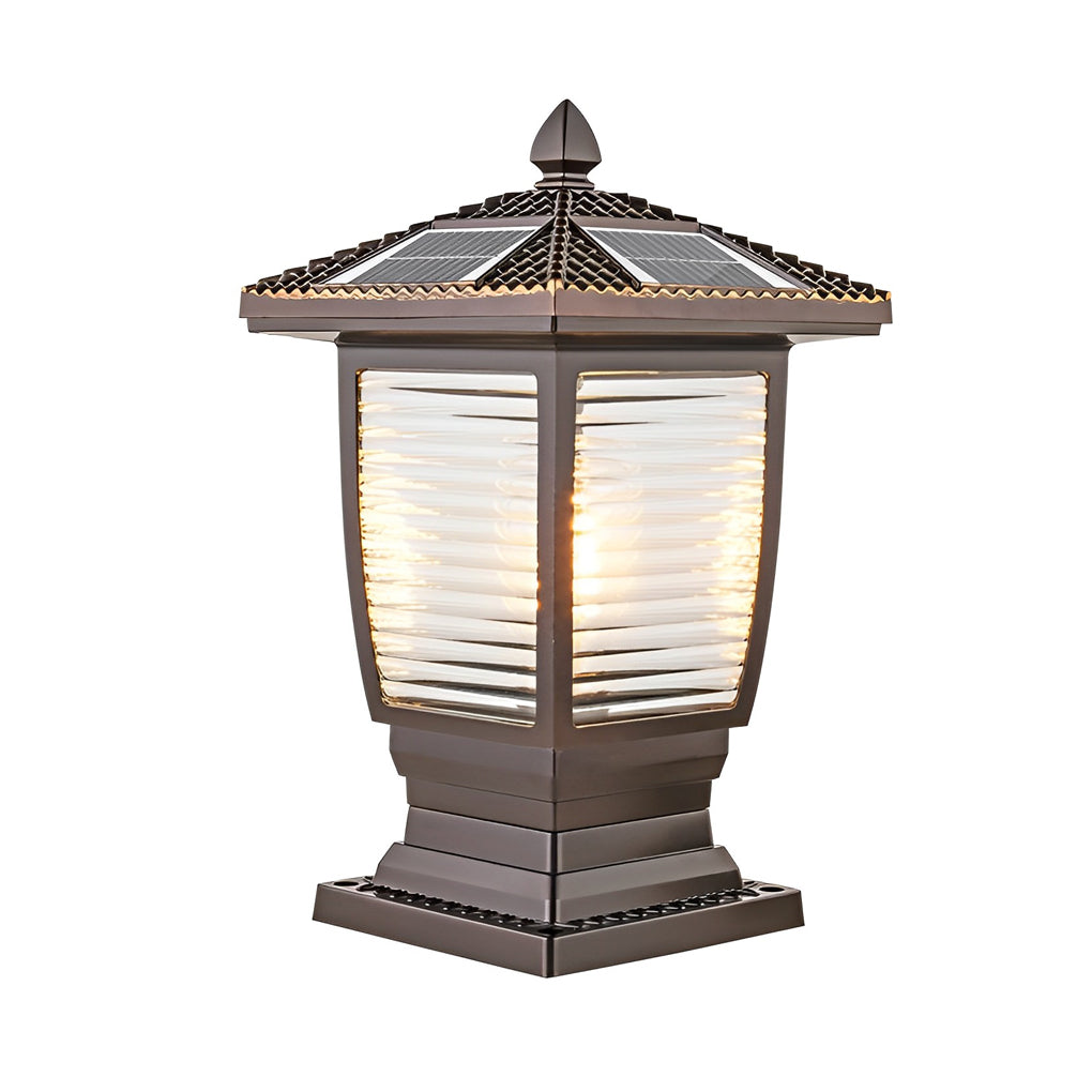 Modern Brown Aluminum Solar Fence Post Lights - Retro Waterproof Design
