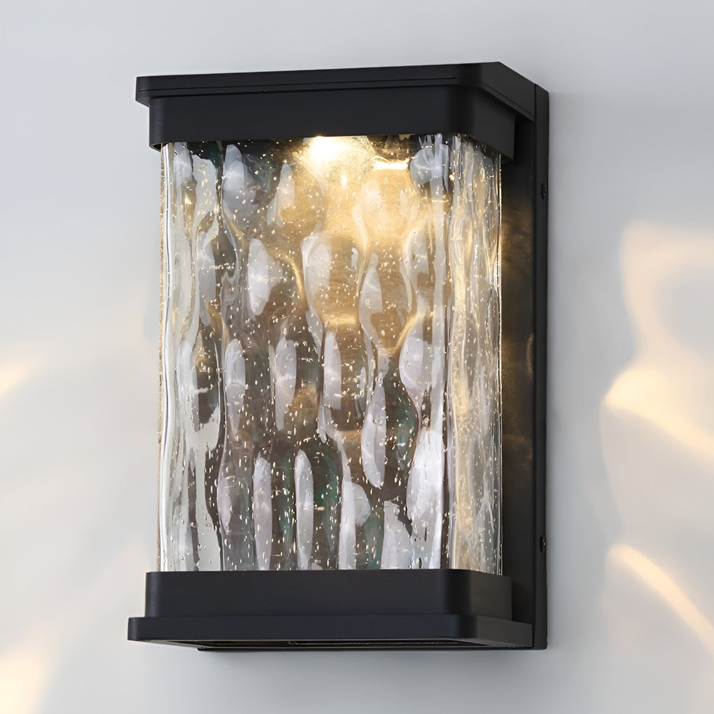 Modern Black Outdoor Wall Sconce — Die-Cast Aluminum, Stone-Textured Glass, 18W LED, IP65 Weatherproof