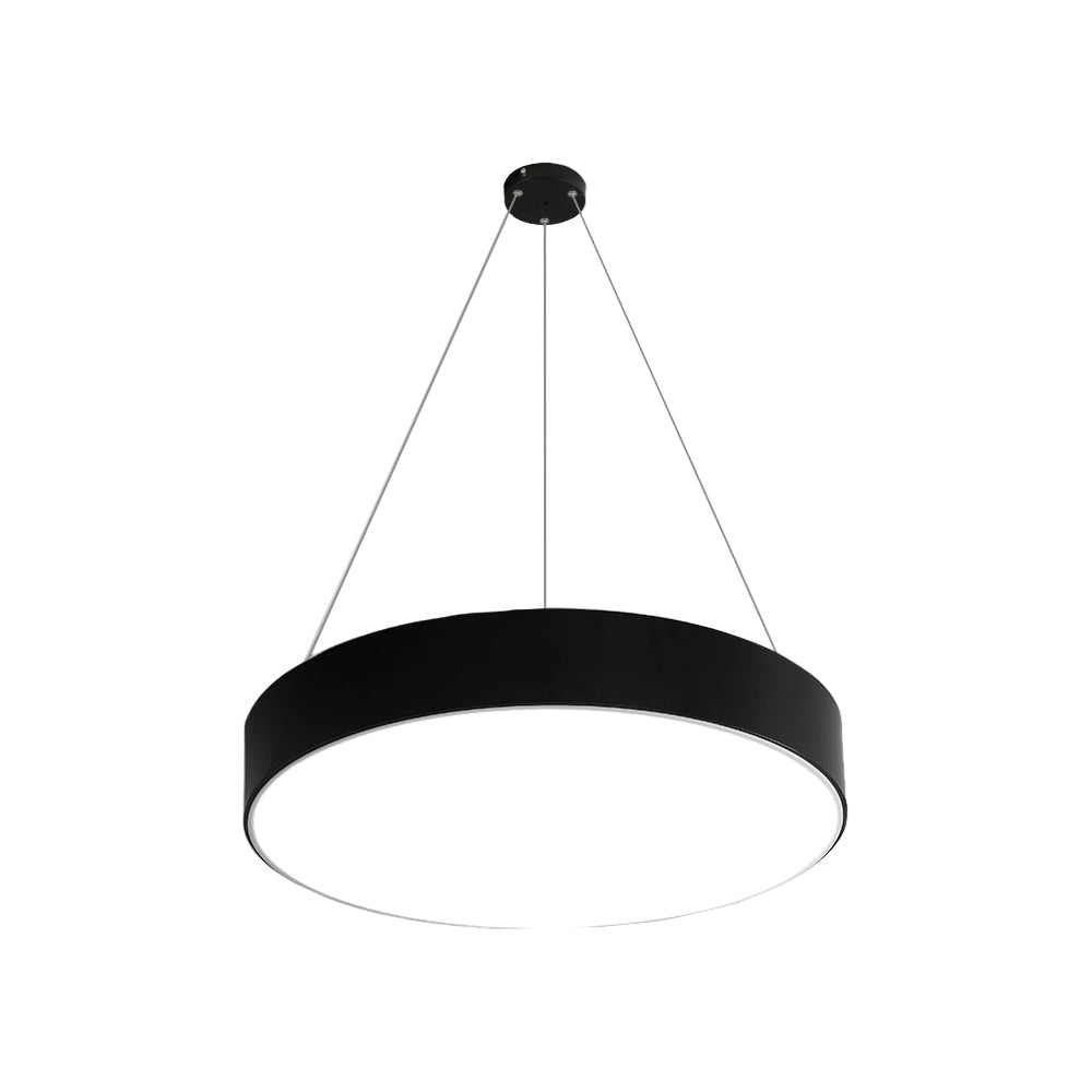 Round Minimalist Office Pendant — Matte Black Iron, LED 6000K, 21W–84W Adjustable Hang