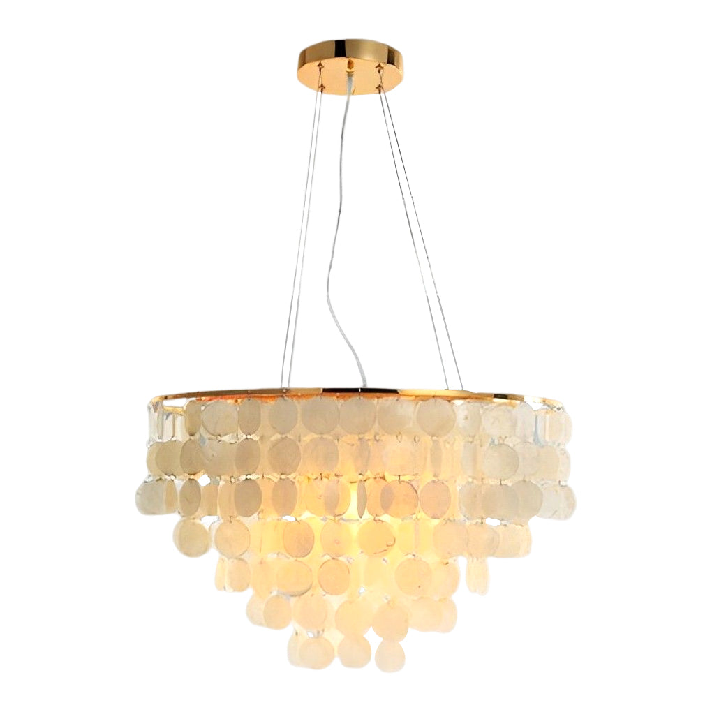 Modern Chandelier with Round Shell Pieces — Electroplated Iron, Gold, E27, 24" or 31" Diameter