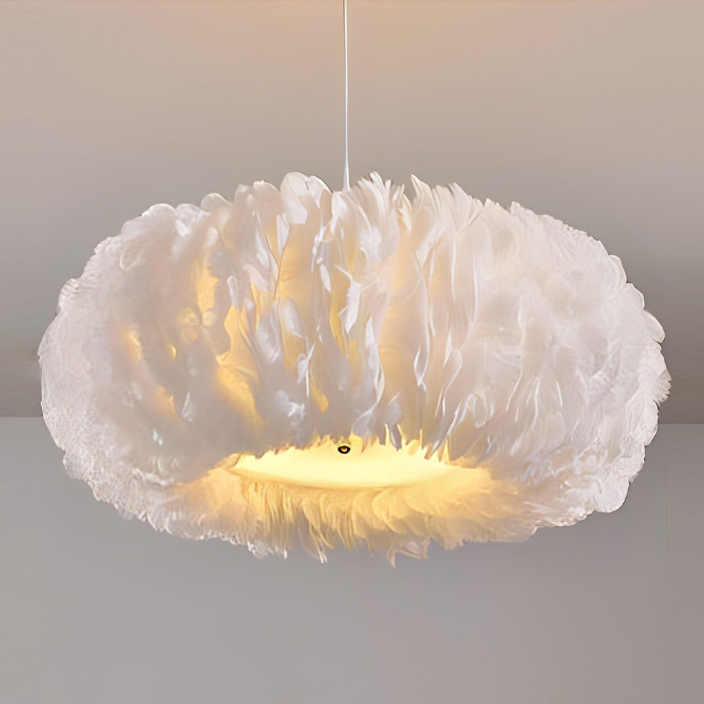 Modern Minimalist Feather Pendant Chandelier — White, Metal Frame with Acrylic Shade, 3000K Warm White, 20" or 24"