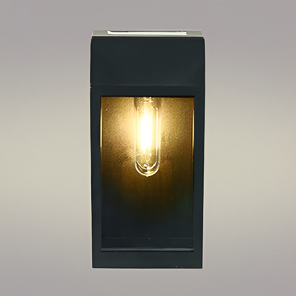 Rectangular Glass Solar Outdoor Wall Sconce — Black, LED, Light-Control Auto On/Off, Waterproof, 2800–3200K