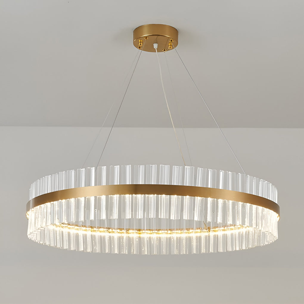 Round Crystal Chandelier — Electroplated Stainless Steel, Gold, LED 3-Step Dimming (3000K/4500K/6000K)