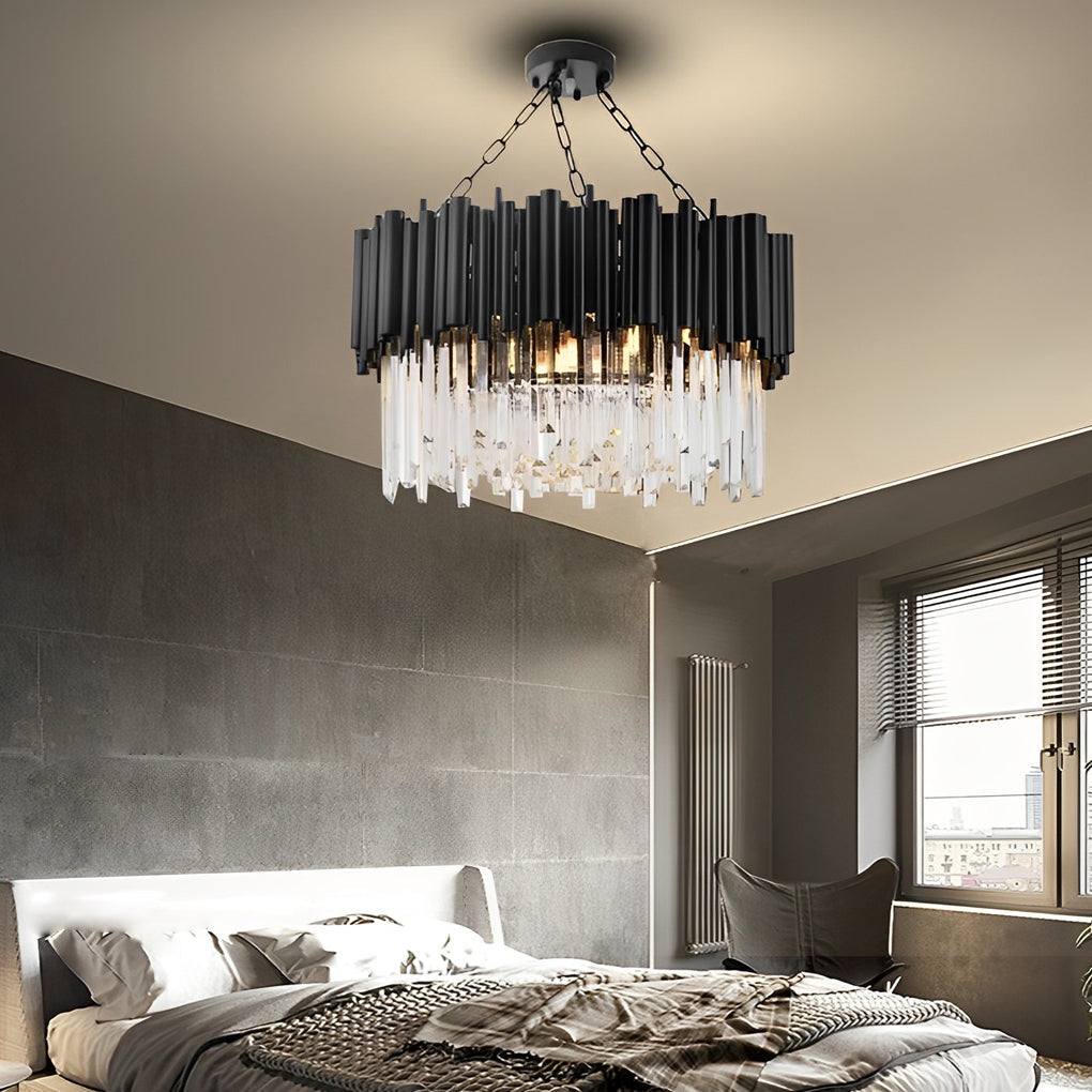 Circular Crystal Chandelier — Black Metal, Postmodern, LED 3000K, 24" or 31"