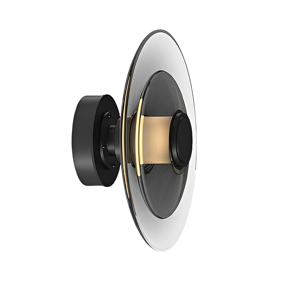 Double-Layer Round Glass Wall Sconce — Electroplated Metal, LED, 3000K Warm White, Hardwired