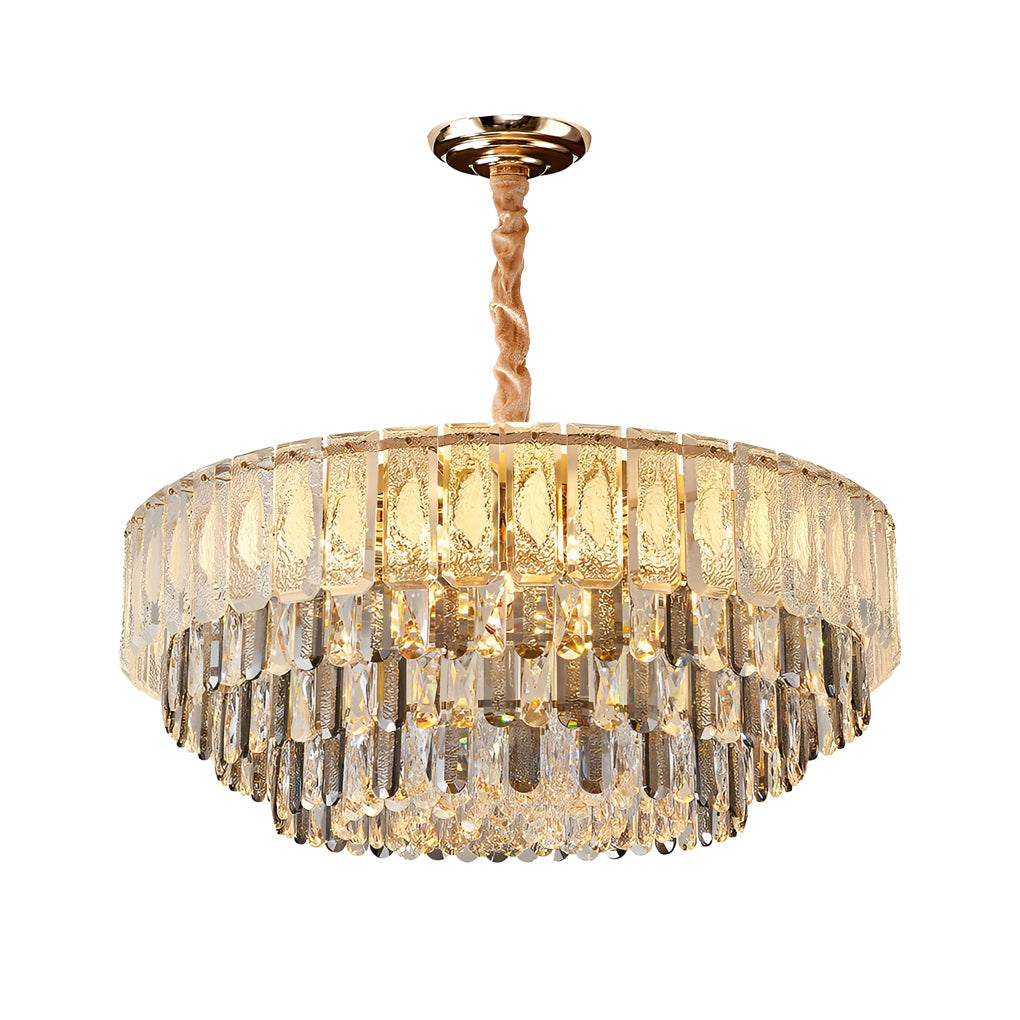 Postmodern Round Crystal Strip Chandelier — Electroplated Hardware, E14, Three-Step Dimming (3000K / 4500K / 6000K)