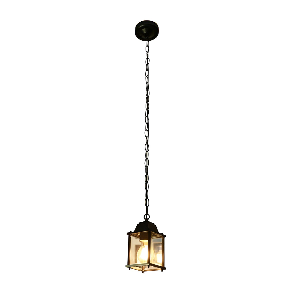 Modern Square Outdoor Pendant Light — Die-Cast Aluminum and Glass, Black, Waterproof, 4.3" × 8.3", 23.6" Adjustable Chain