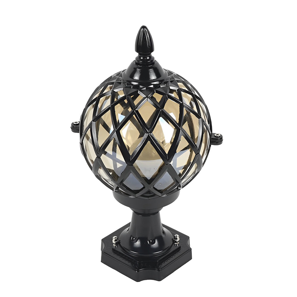 Round Ball Outdoor Fence Post Light — Aluminum and Glass, LED, IP54 Waterproof, Black or Bronze