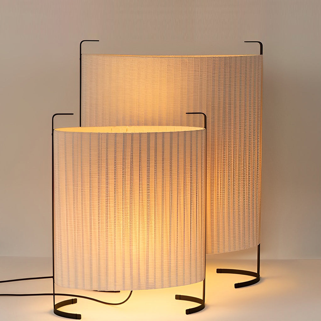42" Contemporary Fabric Drum Outdoor Floor Lamp — Aluminum, Japandi, LED 12W, IP54, 3000K Warm White
