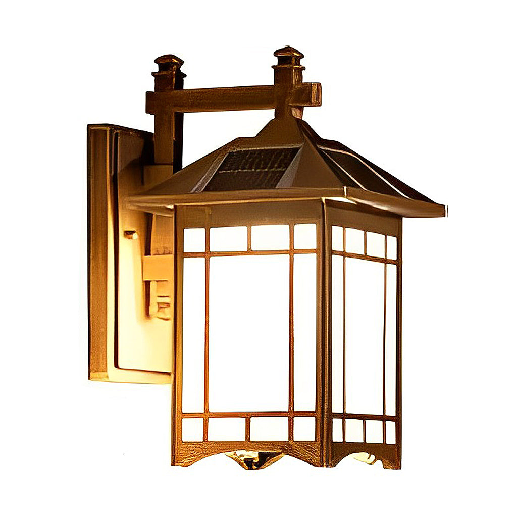 Vintage Retro Solar Outdoor Wall Sconce — Die-Cast Aluminum, LED, IP55, Remote Control, 3000K Warm White, Black / Bronze