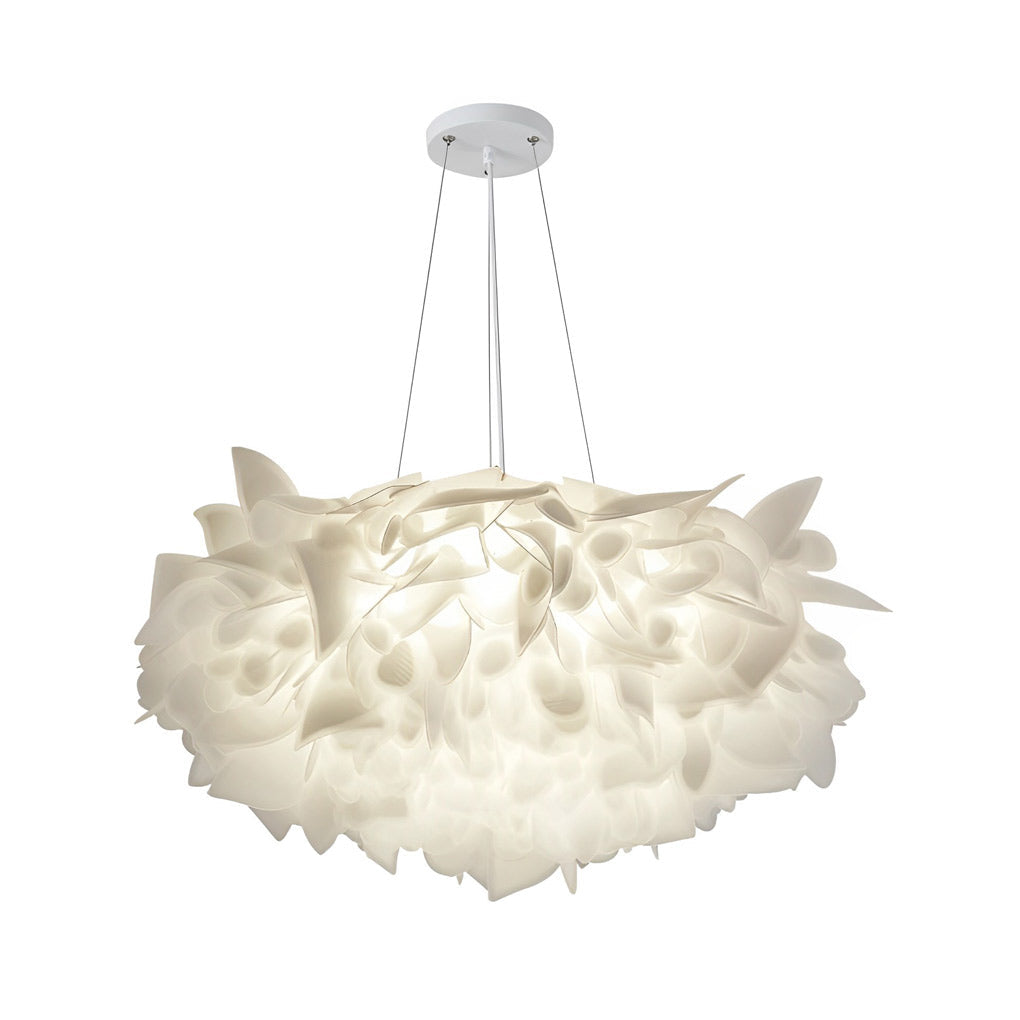 Flower Petal Chandelier — White PVC, LED 24W, Three-Step Dimming (3000K/4500K/6000K), 21" Diameter